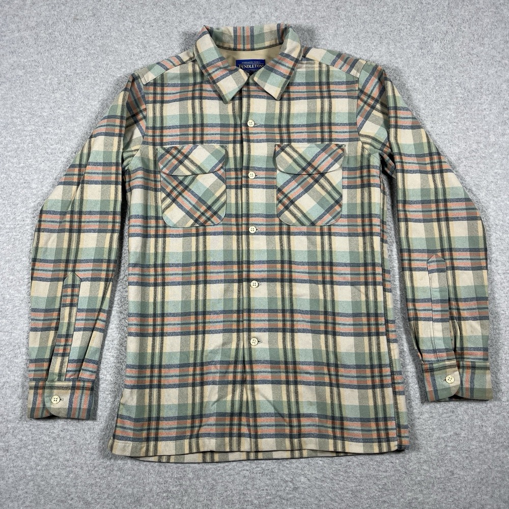 Pendleton Board Shirt Mens Small Multicolor Flannel Loop Collar Wool Plaid Fitte